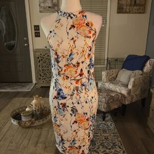 VENUS Floral Halter Midi Dress - Cream and Blue NWOT